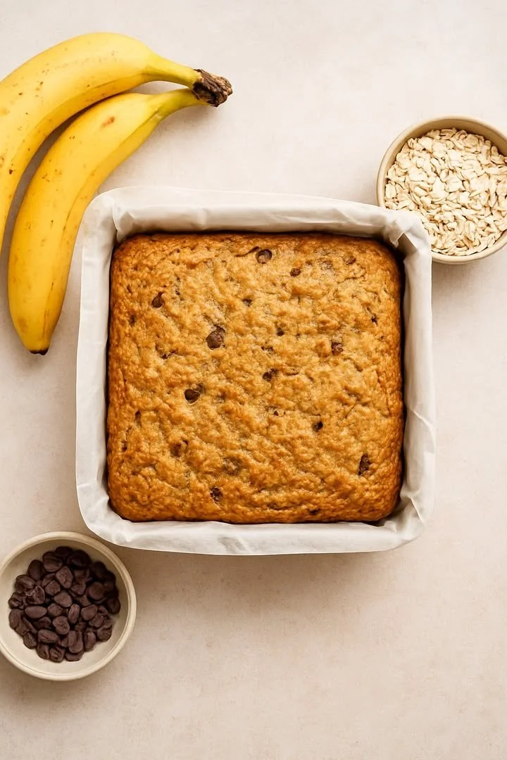 Nutrition 12 Simple cake made with oats and bananas, featuring ingredients such as eggs and baking powder.