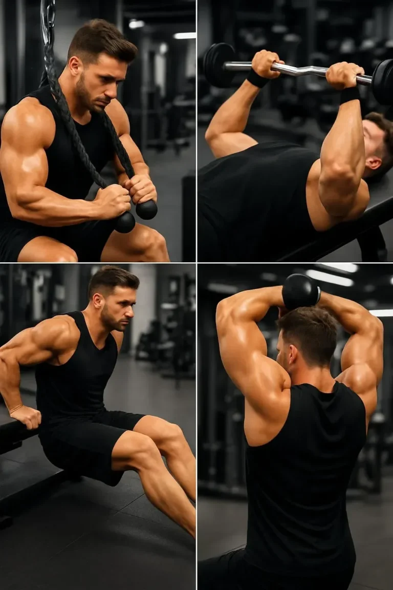 A person performing a triceps workout for stronger arms and muscle growth.